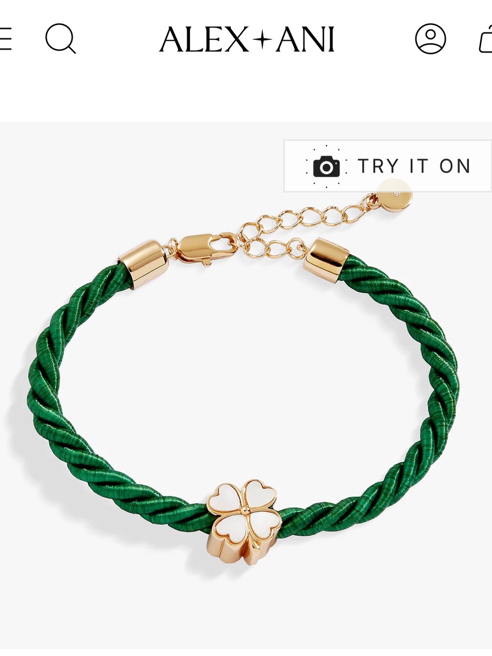 Alex and Ani Green Braided Satin Bracelet with Gold Four-Leaf Clover